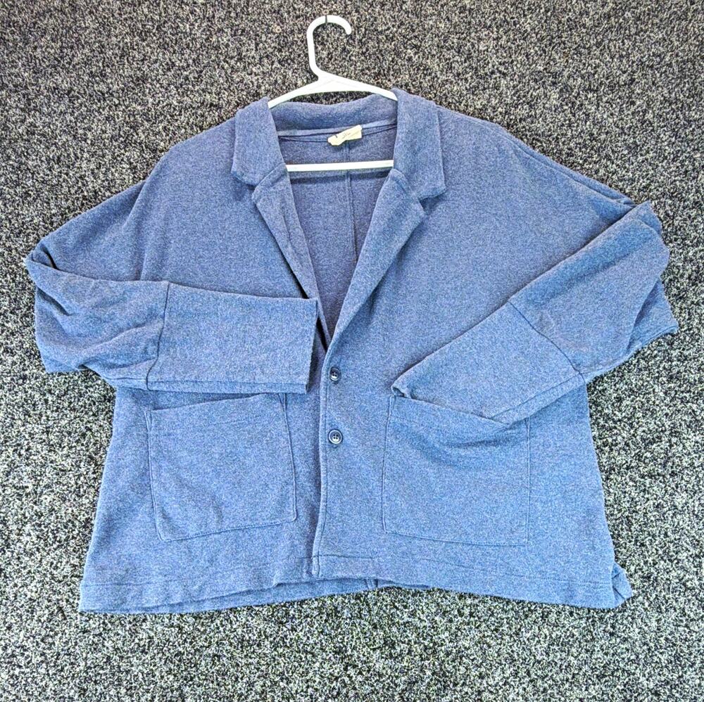 Pact Women's Blue Solid Knit Cardigan Sweater Collared Button Pockets Size S